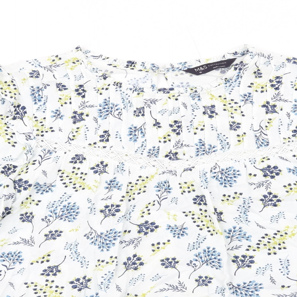 Marks and Spencer Womens Multicoloured Floral Viscose Basic Blouse Size 10 Round Neck - Lace Detail