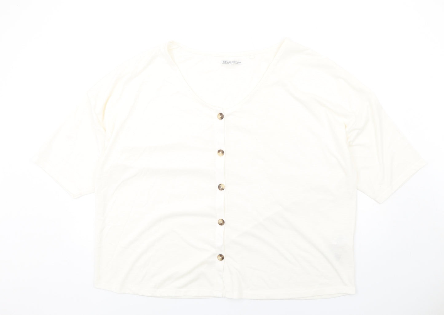 Capsule Womens Ivory Polyester Basic T-Shirt Size 18 V-Neck