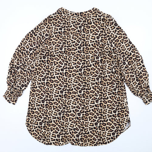 H&M Womens Brown Animal Print Viscose Shift Size S V-Neck Pullover - Leopard Print