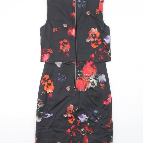 Warehouse Womens Multicoloured Floral Cotton Shift Size 8 Round Neck Zip