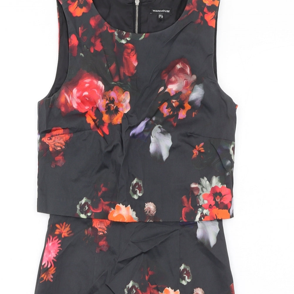 Warehouse Womens Multicoloured Floral Cotton Shift Size 8 Round Neck Zip