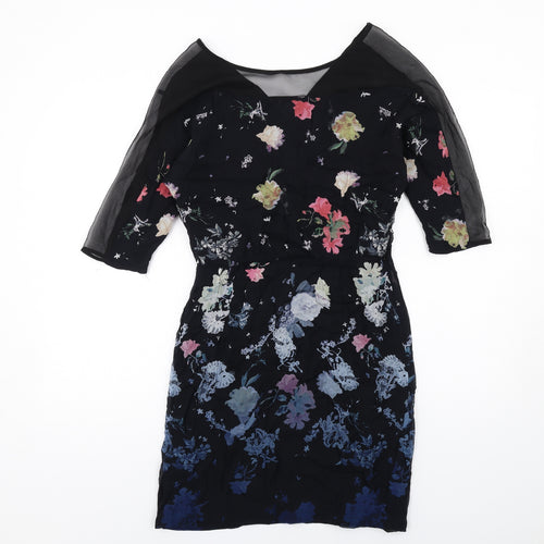 French Connection Womens Multicoloured Floral Viscose A-Line Size 6 Boat Neck Zip - Mesg