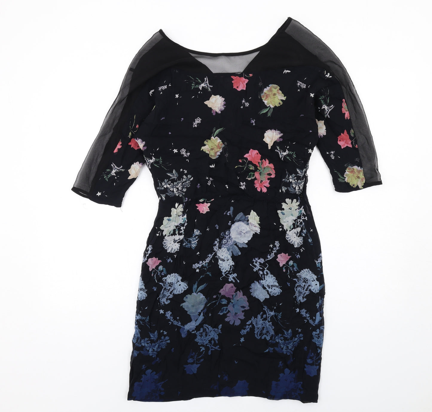 French Connection Womens Multicoloured Floral Viscose A-Line Size 6 Boat Neck Zip - Mesg