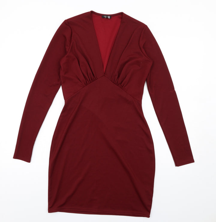 River Island Womens Red Polyester Bodycon Size 10 V-Neck Pullover - Gathered Bodice