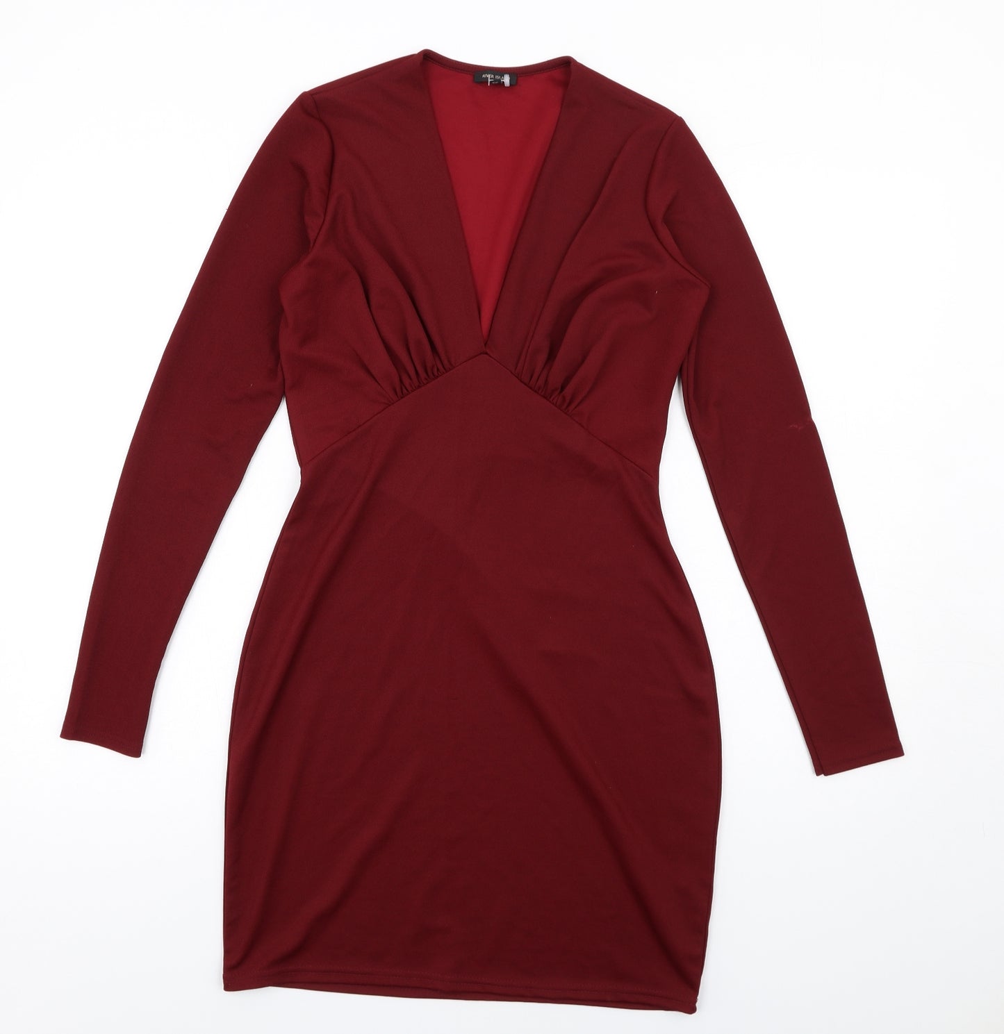 River Island Womens Red Polyester Bodycon Size 10 V-Neck Pullover - Gathered Bodice