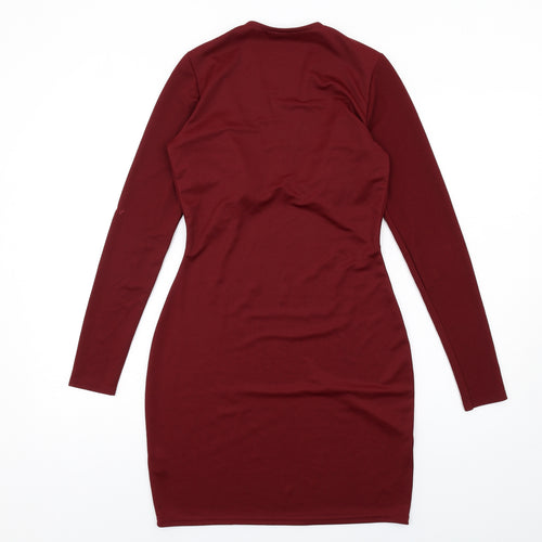 River Island Womens Red Polyester Bodycon Size 10 V-Neck Pullover - Gathered Bodice