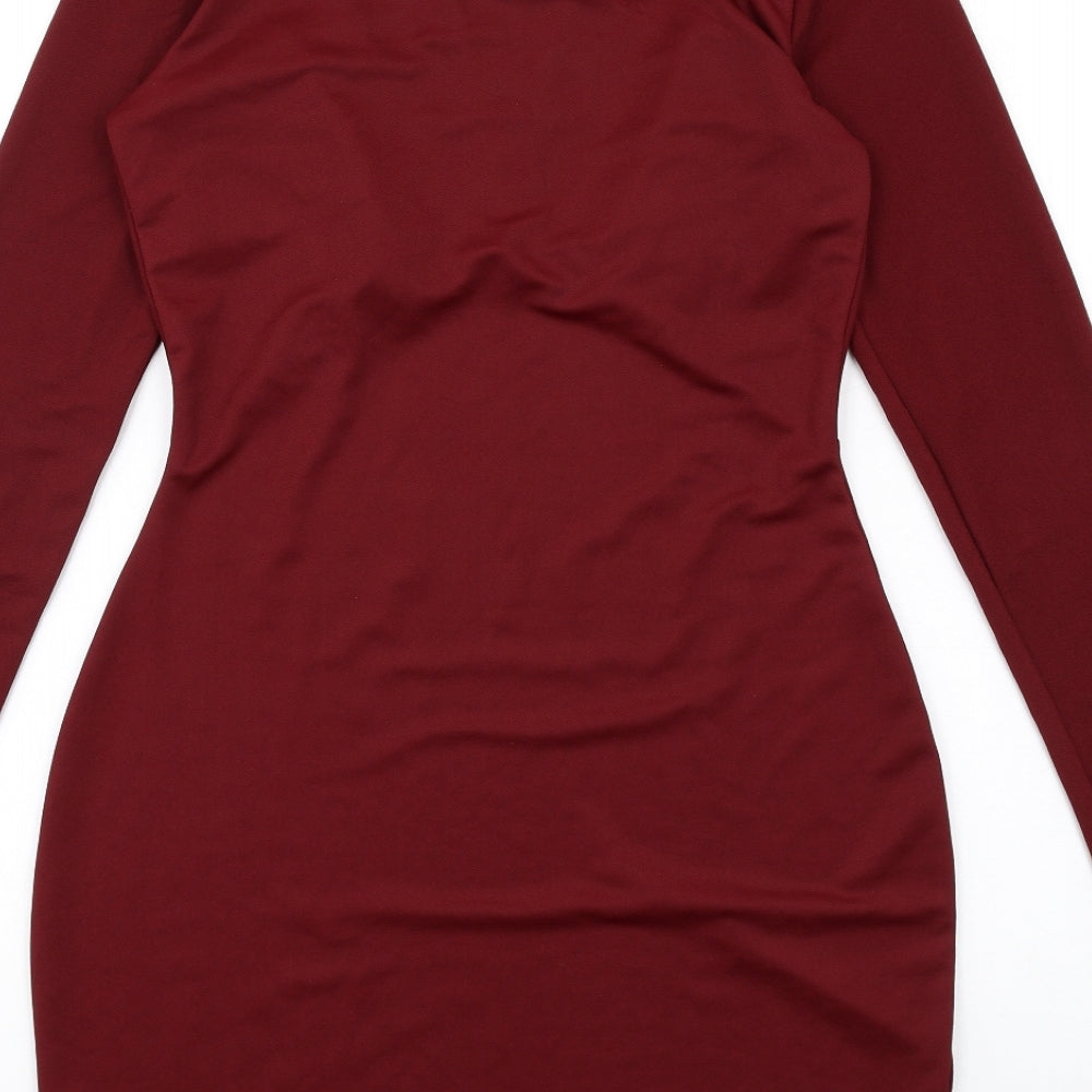 River Island Womens Red Polyester Bodycon Size 10 V-Neck Pullover - Gathered Bodice