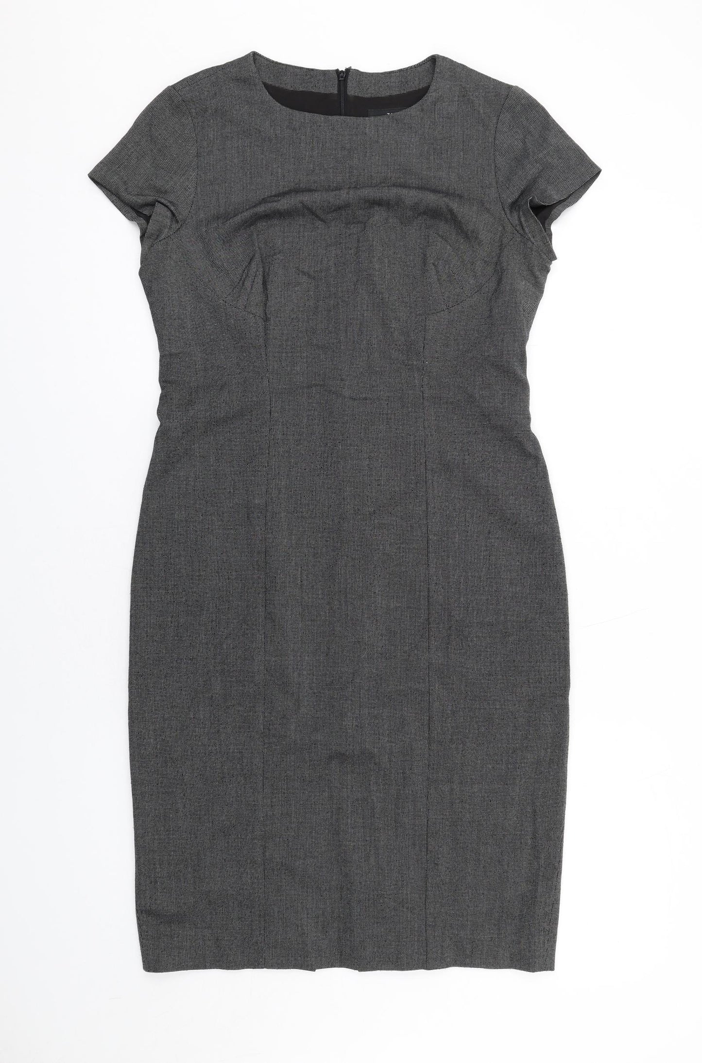 Zara Womens Grey Polyester Pencil Dress Size L Round Neck Zip