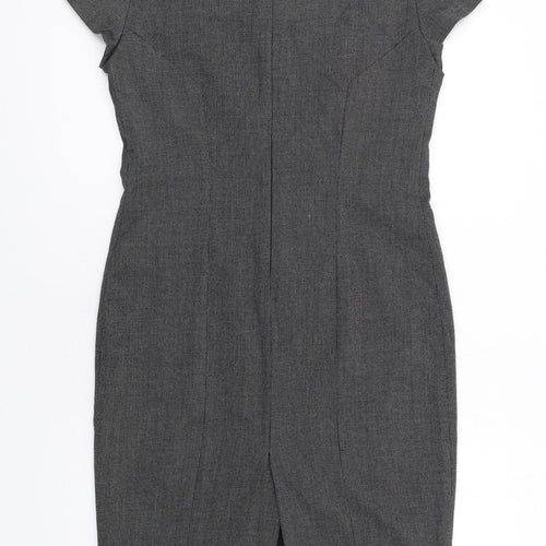 Zara Womens Grey Polyester Pencil Dress Size L Round Neck Zip