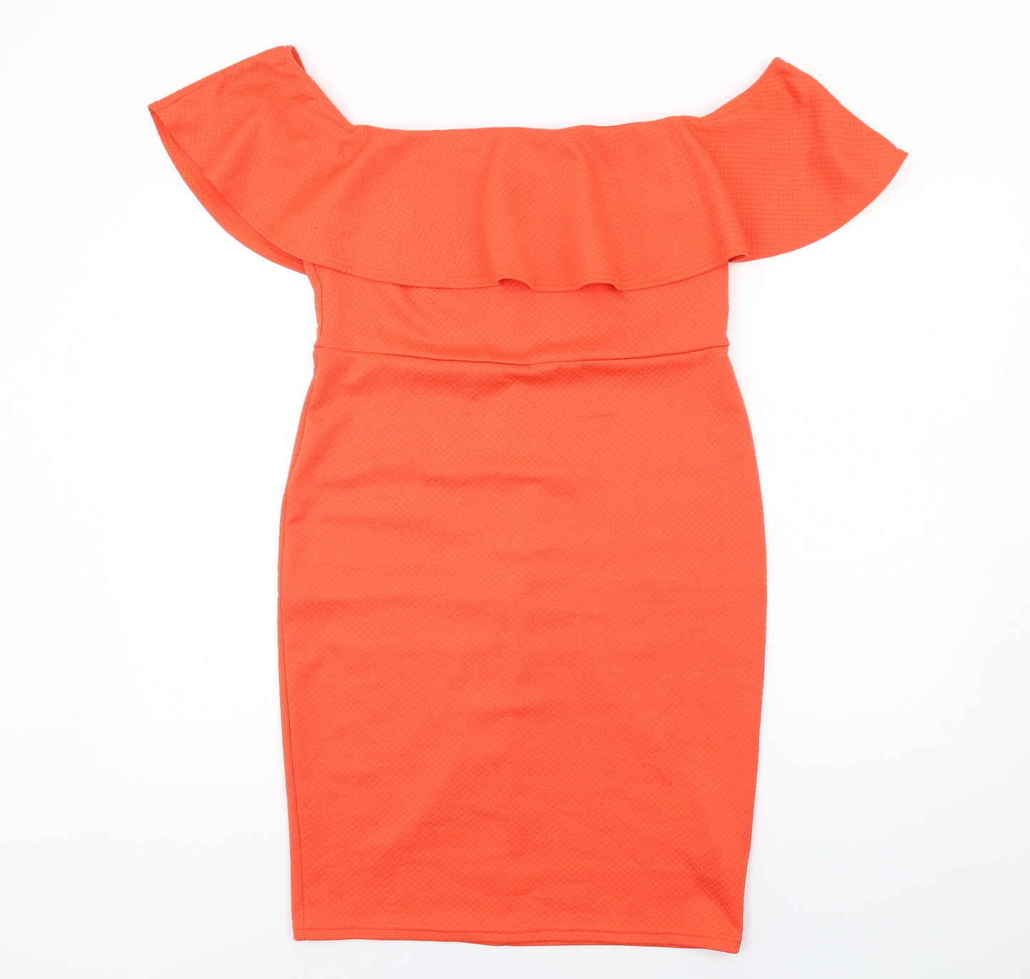 New Look Womens Orange Herringbone Polyester Mini Size 16 Boat Neck Zip - Frill Neckline