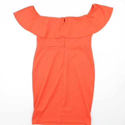 New Look Womens Orange Herringbone Polyester Mini Size 16 Boat Neck Zip - Frill Neckline