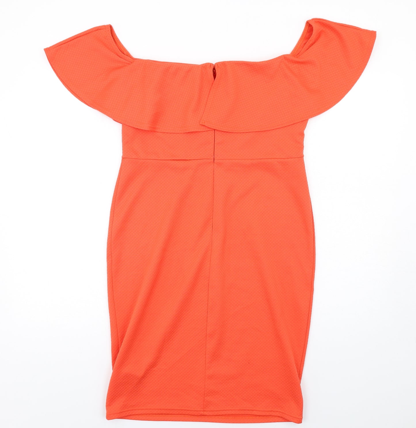 New Look Womens Orange Herringbone Polyester Mini Size 16 Boat Neck Zip - Frill Neckline