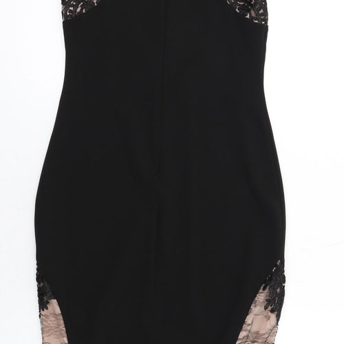 River Island Womens Black Polyester Bodycon Size 8 Halter Zip - Floral Lace