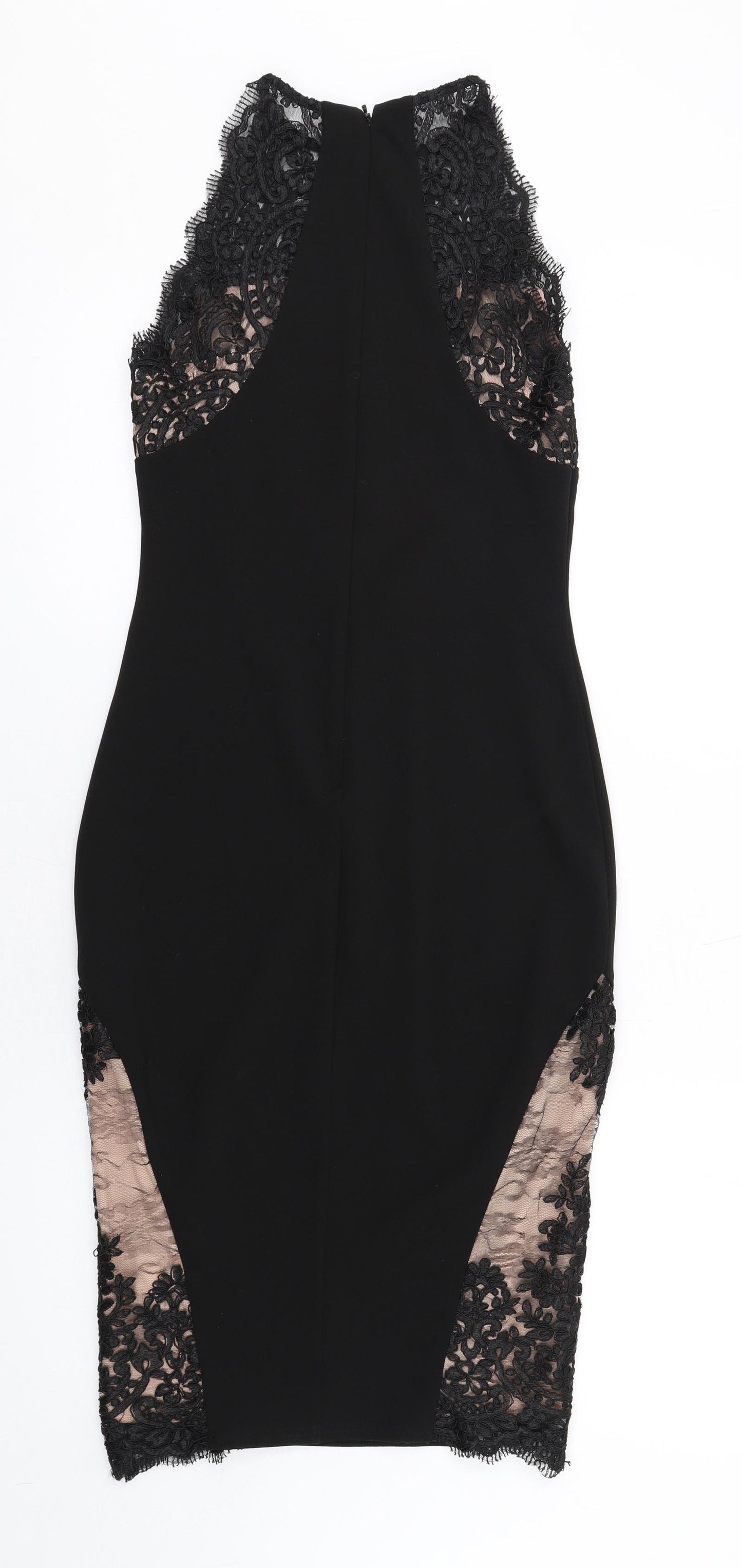 River Island Womens Black Polyester Bodycon Size 8 Halter Zip - Floral Lace