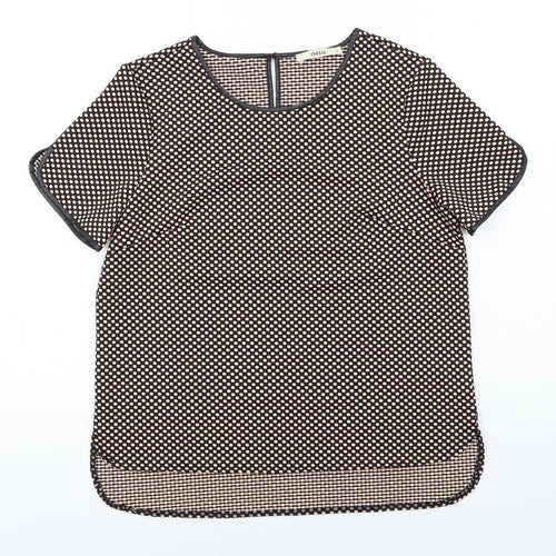 Oasis Womens Black Polka Dot Polyester Basic T-Shirt Size M Round Neck