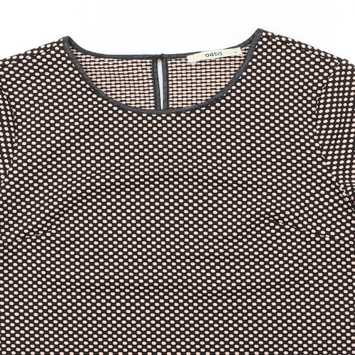 Oasis Womens Black Polka Dot Polyester Basic T-Shirt Size M Round Neck