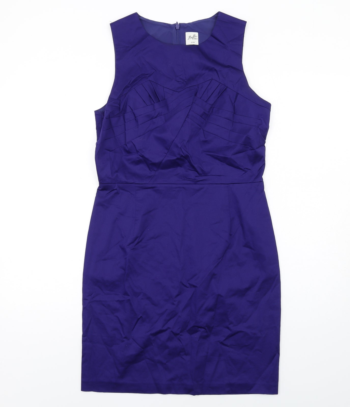 Oasis Womens Blue Cotton Pencil Dress Size 12 Round Neck Zip