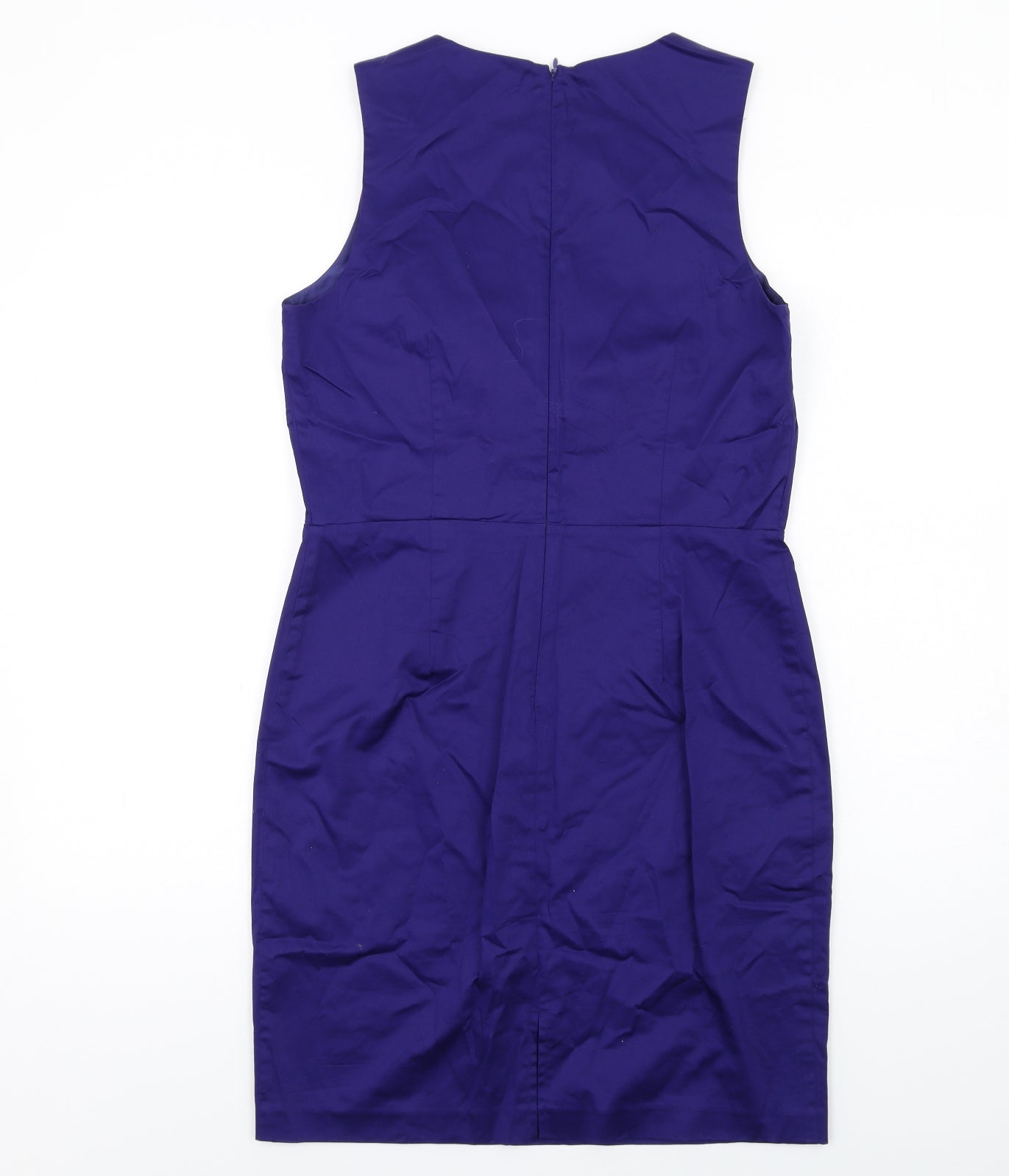 Oasis Womens Blue Cotton Pencil Dress Size 12 Round Neck Zip