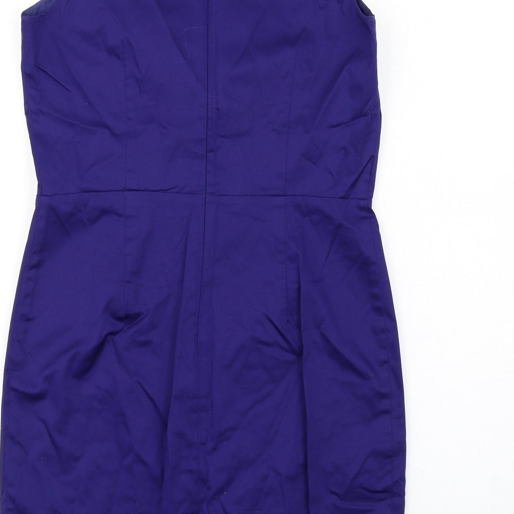 Oasis Womens Blue Cotton Pencil Dress Size 12 Round Neck Zip