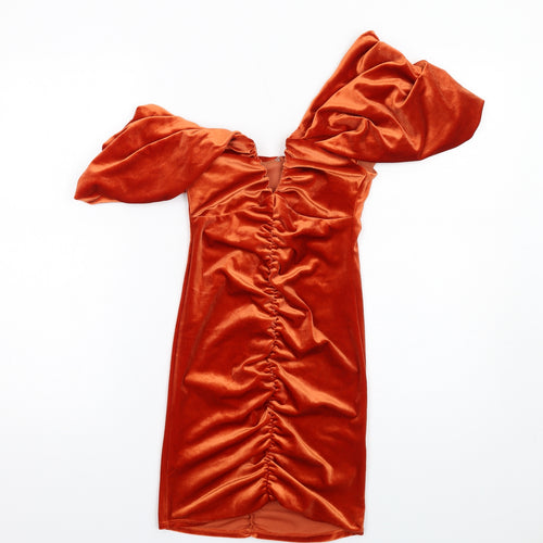 ASOS Womens Orange Polyester Mini Size 4 One Shoulder Zip