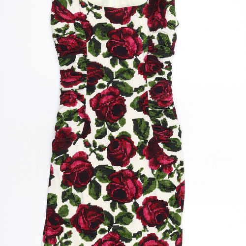 Phase Eight Womens Multicoloured Floral Polyester Pencil Dress Size 8 Round Neck Zip