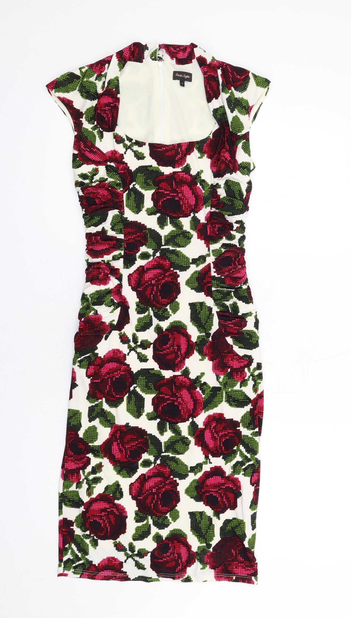 Phase Eight Womens Multicoloured Floral Polyester Pencil Dress Size 8 Round Neck Zip