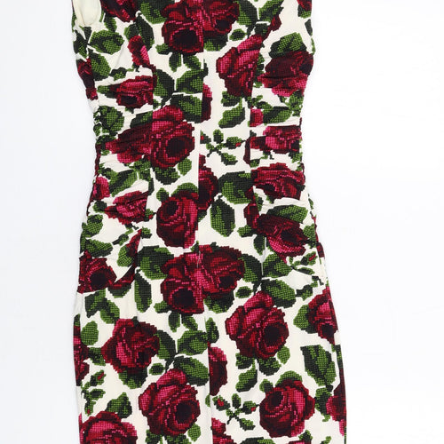 Phase Eight Womens Multicoloured Floral Polyester Pencil Dress Size 8 Round Neck Zip