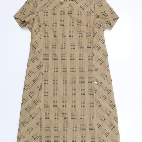 NEXT Womens Brown Check Polyester A-Line Size 10 Boat Neck Zip