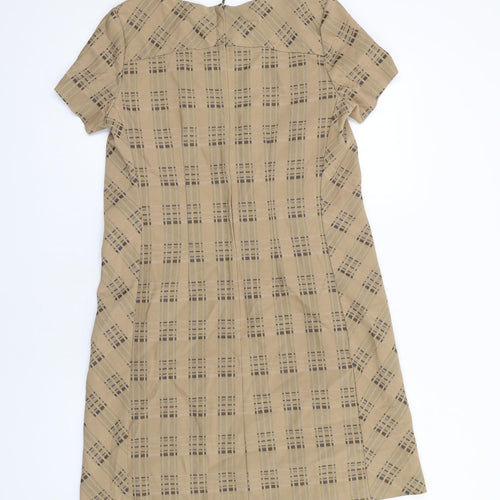 NEXT Womens Brown Check Polyester A-Line Size 10 Boat Neck Zip