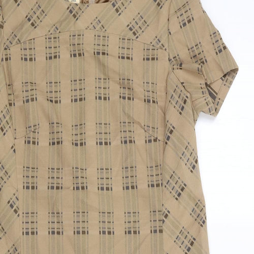 NEXT Womens Brown Check Polyester A-Line Size 10 Boat Neck Zip