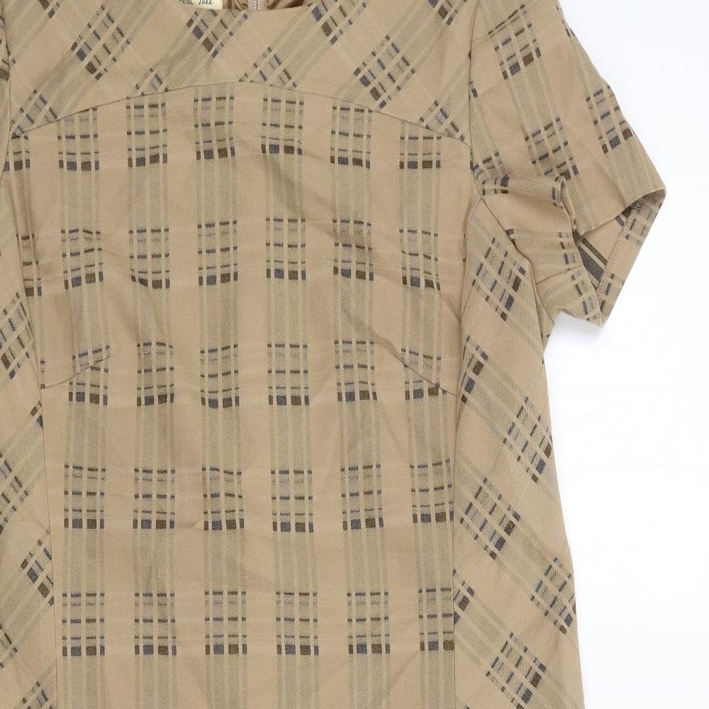 NEXT Womens Brown Check Polyester A-Line Size 10 Boat Neck Zip