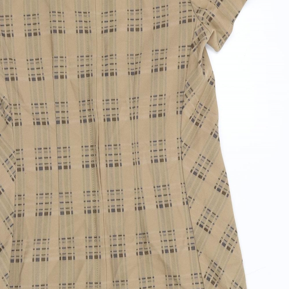 NEXT Womens Brown Check Polyester A-Line Size 10 Boat Neck Zip