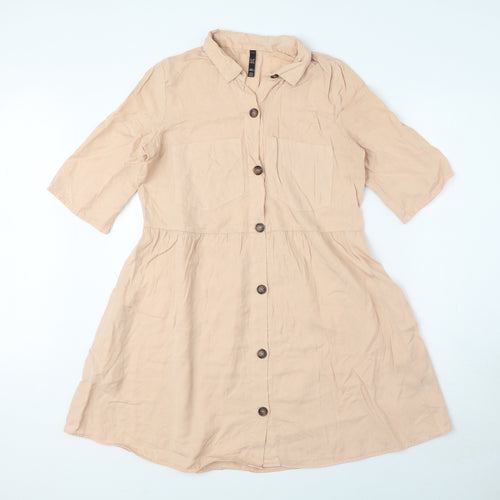Zara Womens Pink Lyocell Shirt Dress Size XS Collared Button