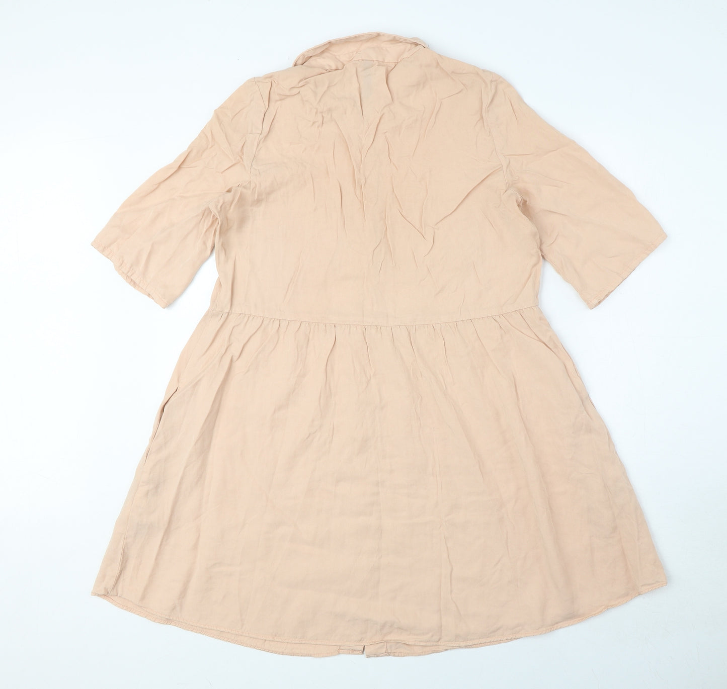Zara Womens Pink Lyocell Shirt Dress Size XS Collared Button