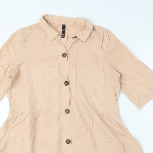 Zara Womens Pink Lyocell Shirt Dress Size XS Collared Button