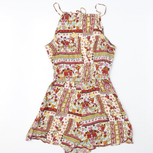 H&M Womens Multicoloured Floral Viscose Playsuit One-Piece Size 6 Tie - Elastic Waist