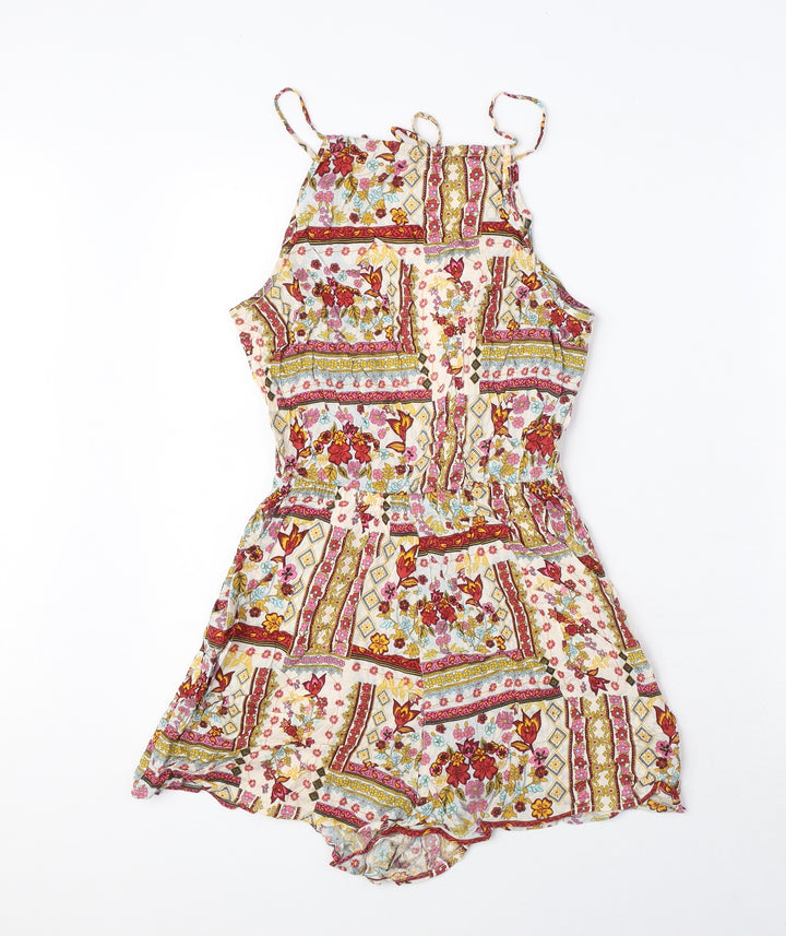 H&M Womens Multicoloured Floral Viscose Playsuit One-Piece Size 6 Tie - Elastic Waist