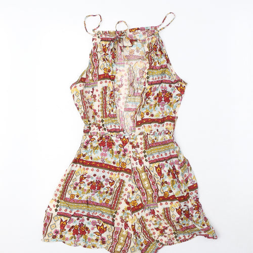 H&M Womens Multicoloured Floral Viscose Playsuit One-Piece Size 6 Tie - Elastic Waist