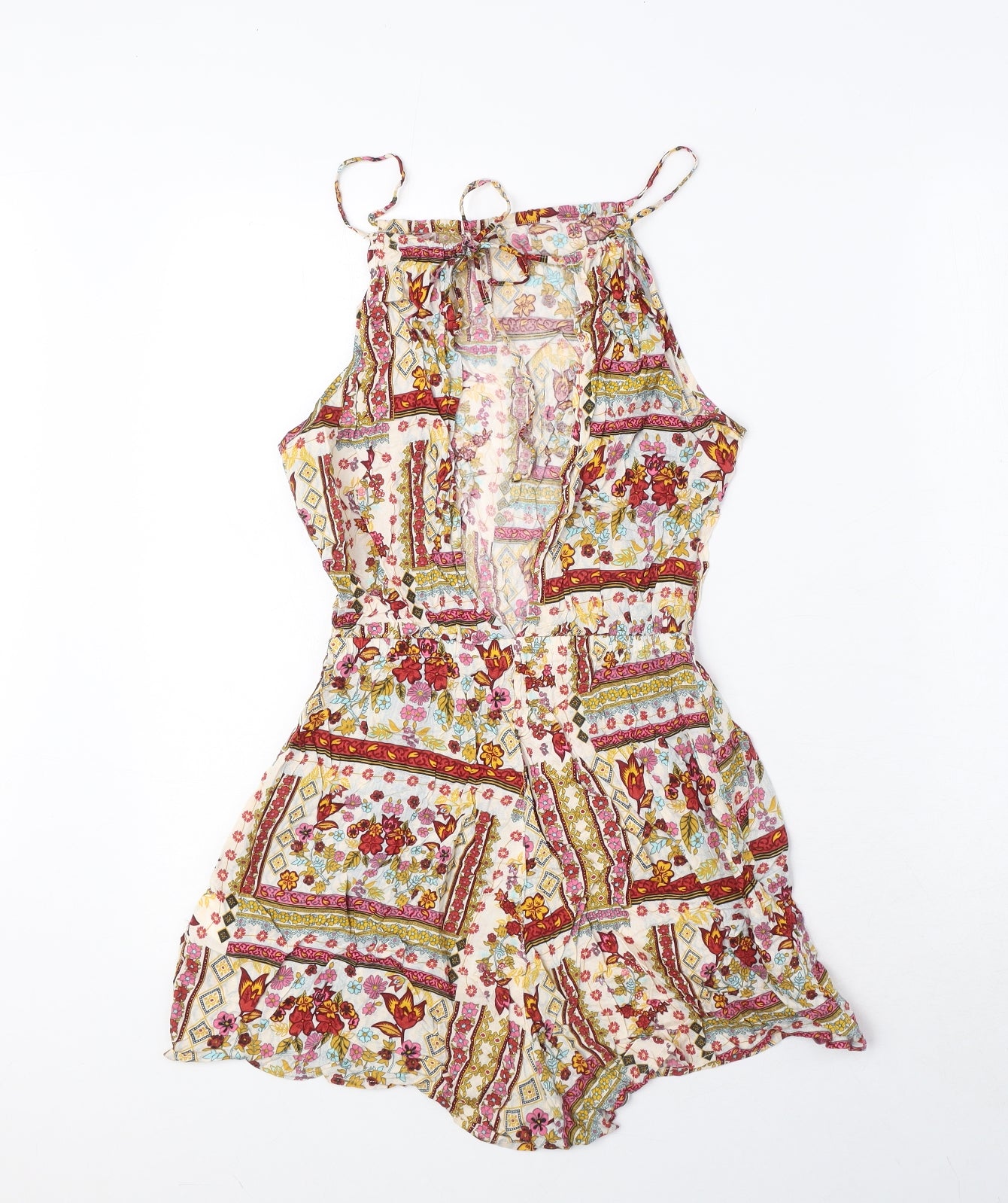 H&M Womens Multicoloured Floral Viscose Playsuit One-Piece Size 6 Tie - Elastic Waist