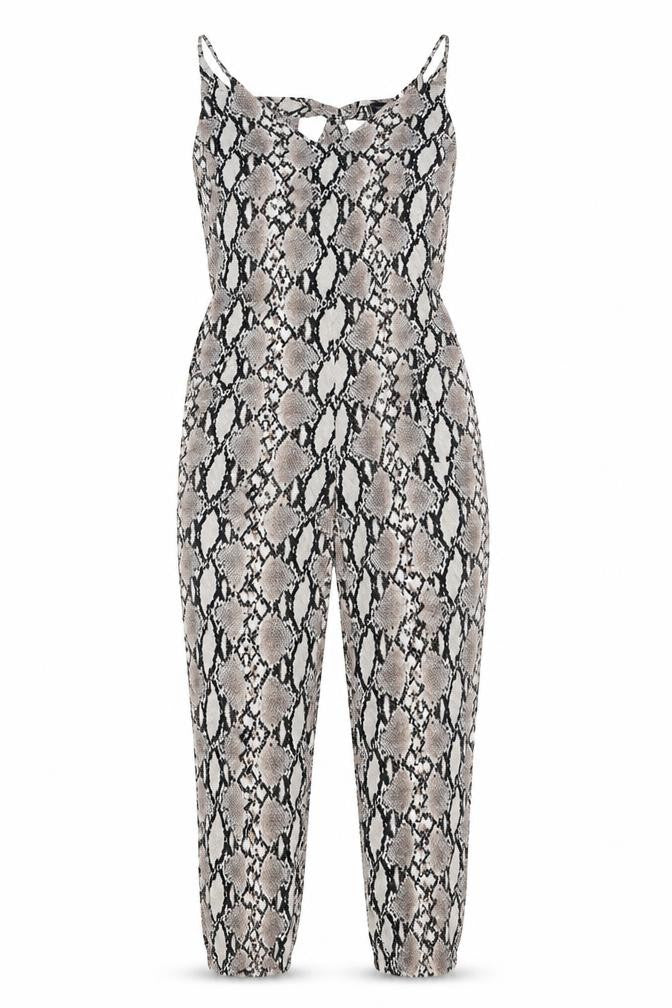 Dorothy Perkins Womens Beige Animal Print Viscose Jumpsuit One-Piece Size 8 Tie - Snake Skin Print