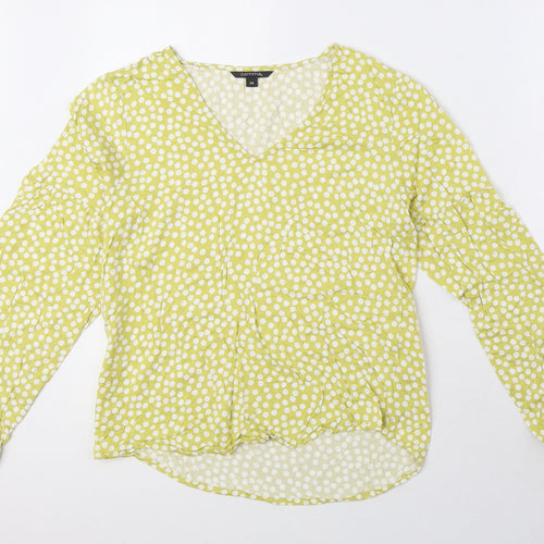 Comma Womens Green Polka Dot Viscose Basic Blouse Size 6 V-Neck