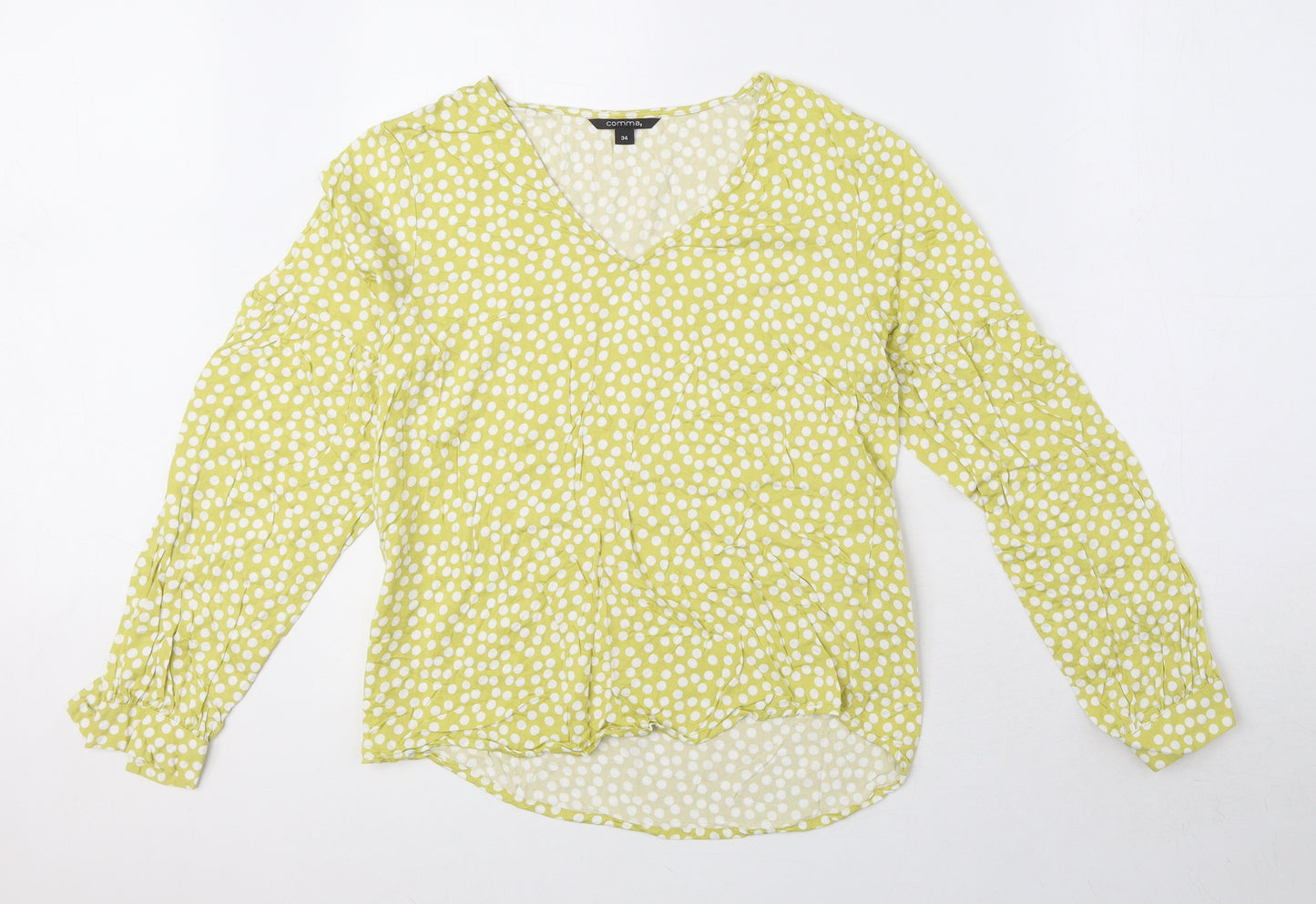 Comma Womens Green Polka Dot Viscose Basic Blouse Size 6 V-Neck