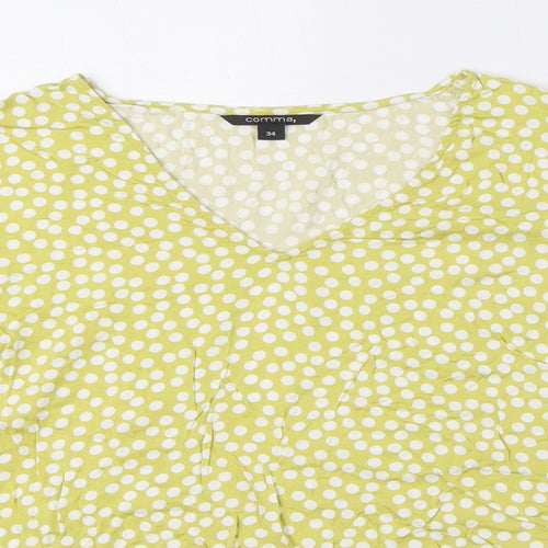 Comma Womens Green Polka Dot Viscose Basic Blouse Size 6 V-Neck