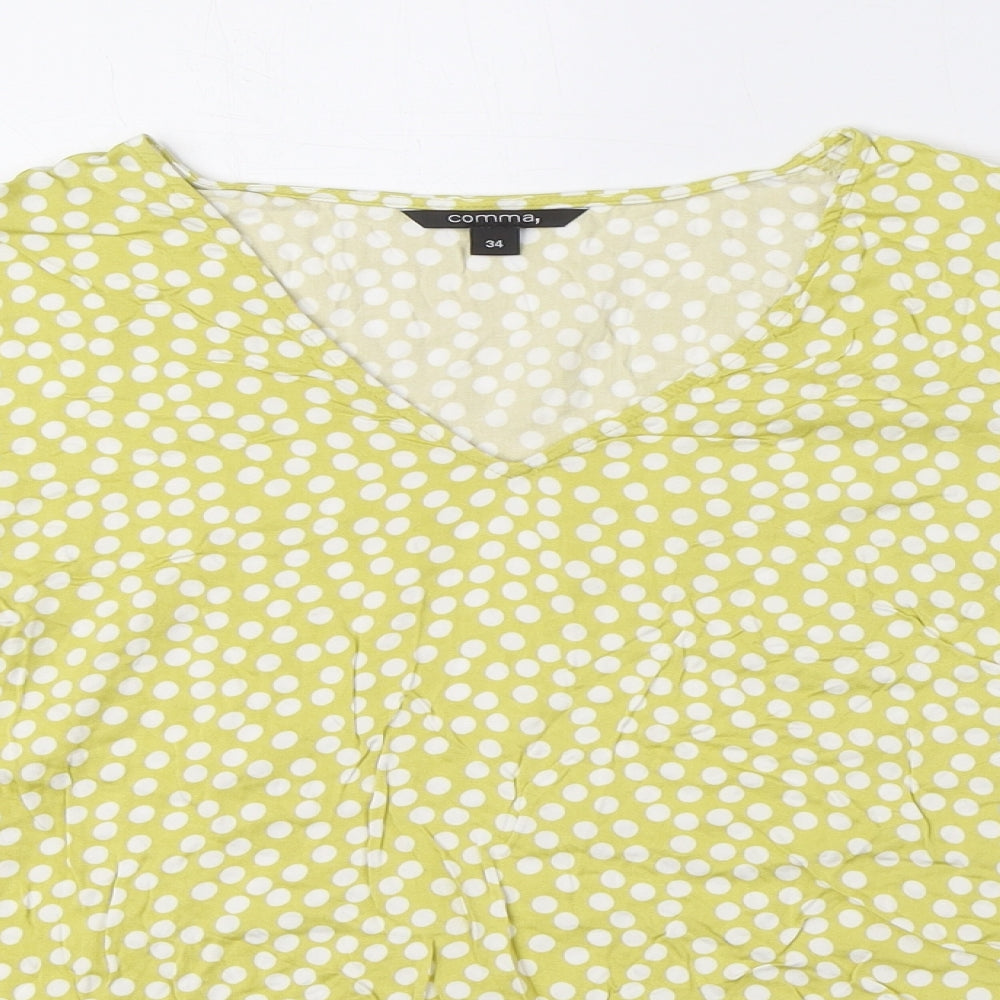 Comma Womens Green Polka Dot Viscose Basic Blouse Size 6 V-Neck