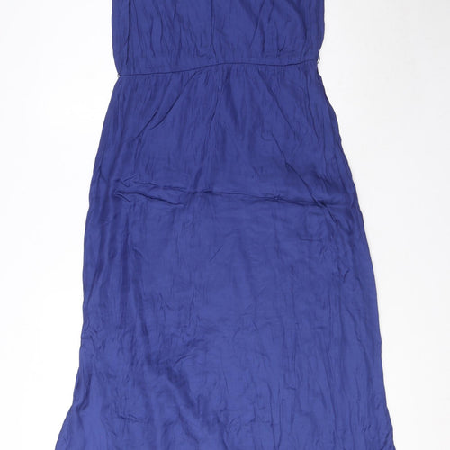 Monsoon Womens Blue Viscose Maxi Size 10 Crew Neck Zip