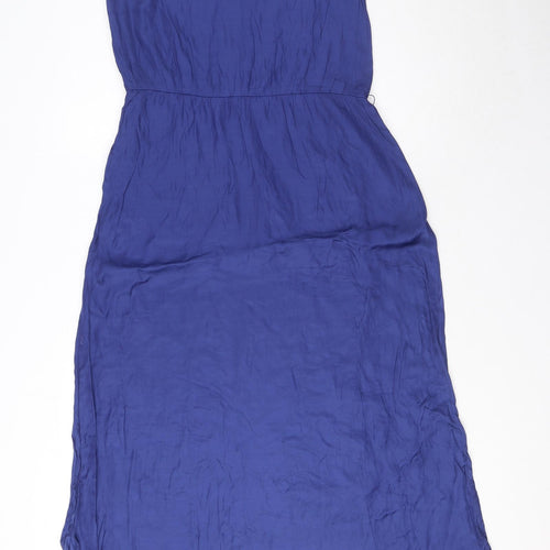 Monsoon Womens Blue Viscose Maxi Size 10 Crew Neck Zip
