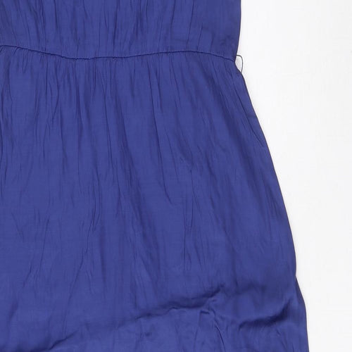 Monsoon Womens Blue Viscose Maxi Size 10 Crew Neck Zip