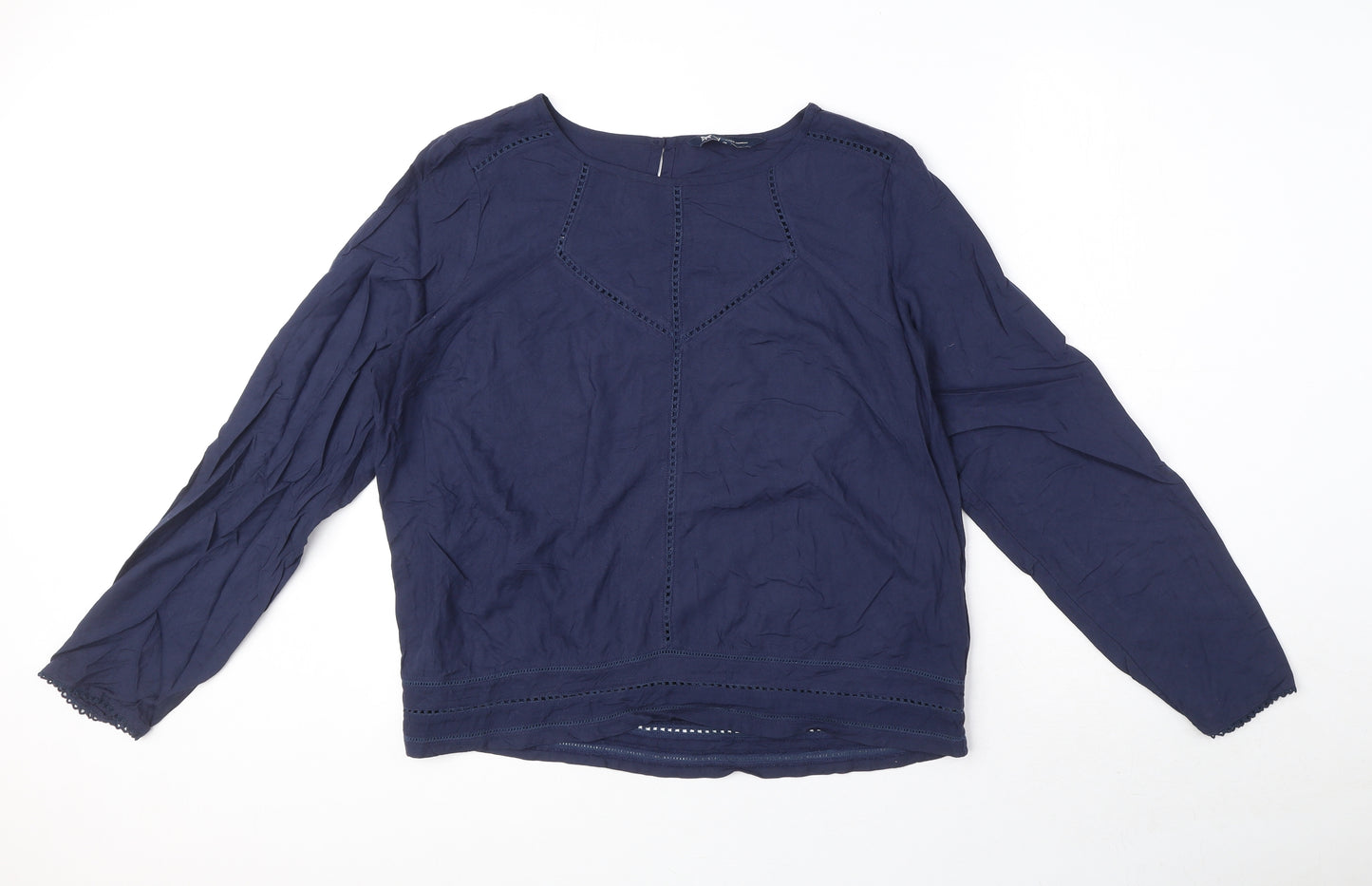 Crew Clothing Womens Blue Viscose Basic Blouse Size 14 Round Neck
