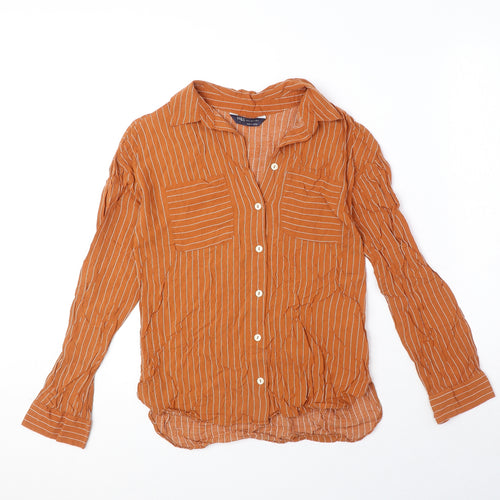 Marks and Spencer Womens Orange Striped Viscose Basic Button-Up Size 6 Collared