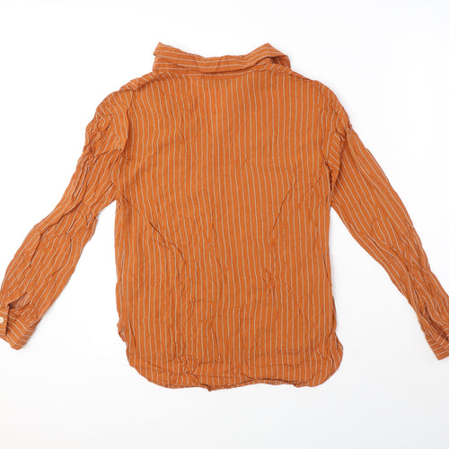 Marks and Spencer Womens Orange Striped Viscose Basic Button-Up Size 6 Collared